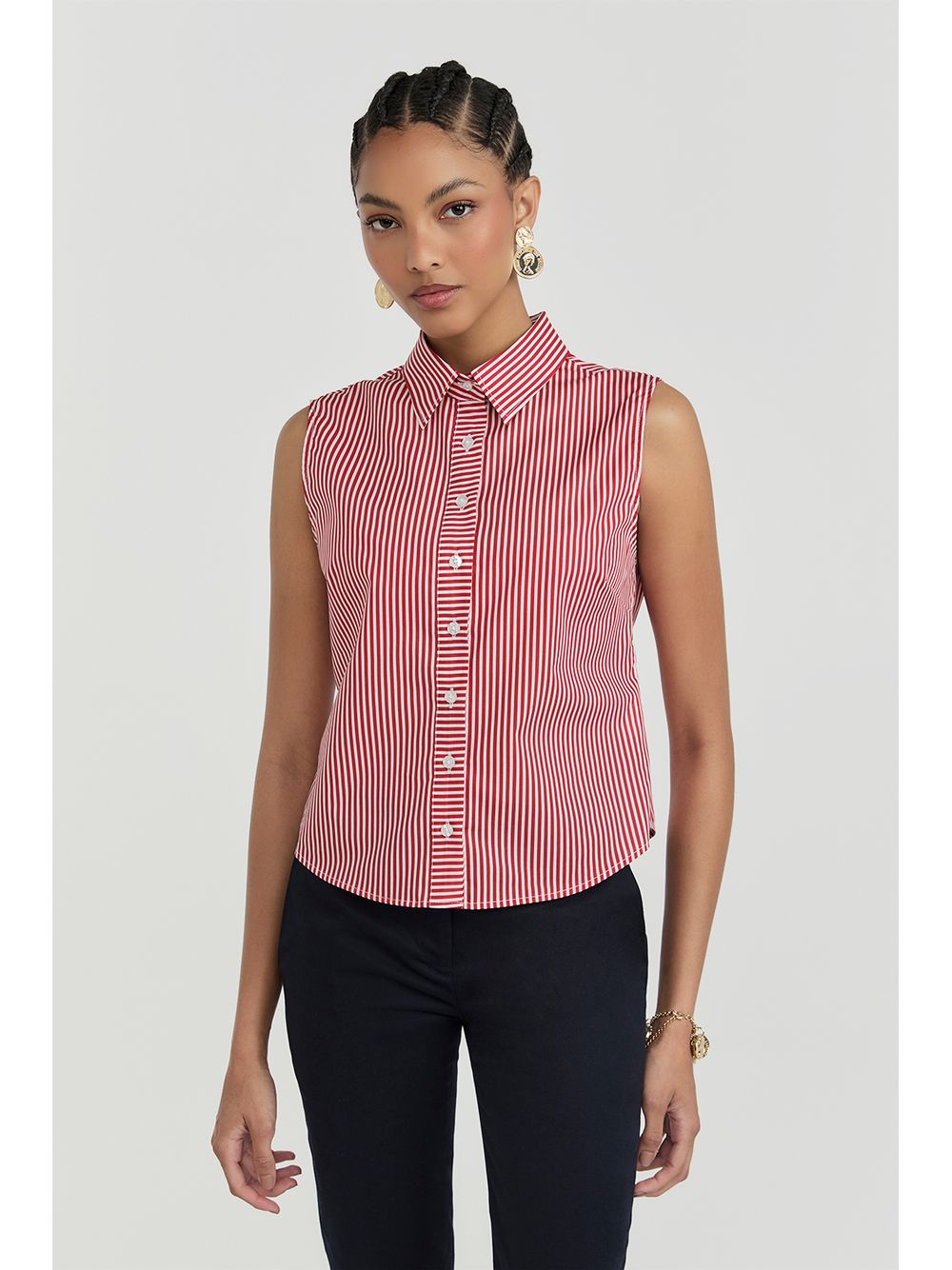 By NV — Camisa Listras Millie - Listras Vermelho Salsa